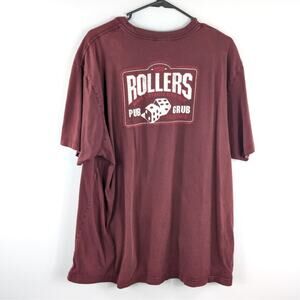 Old Navy XL Rollers Pub Grub Graphic T Shirt Maroon Short Sleeve Tee Dice Casino